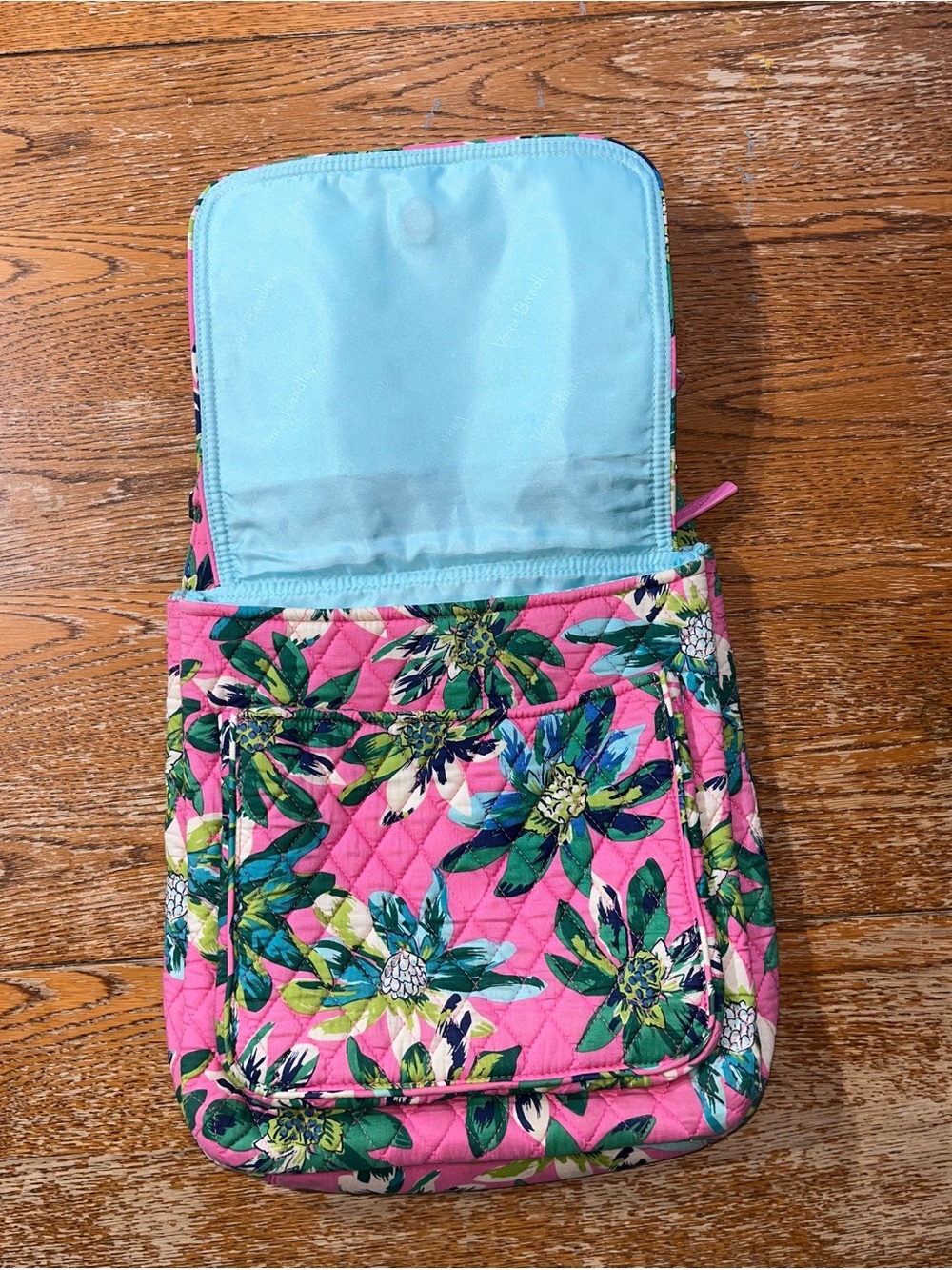 Vera Bradley Hipster Mail Bag Tropical Paradise Pink Green Aqua and Off-White - Picture 7 of 9